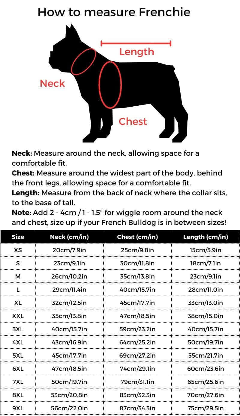 Adidog French Bulldog Hoodie size guide