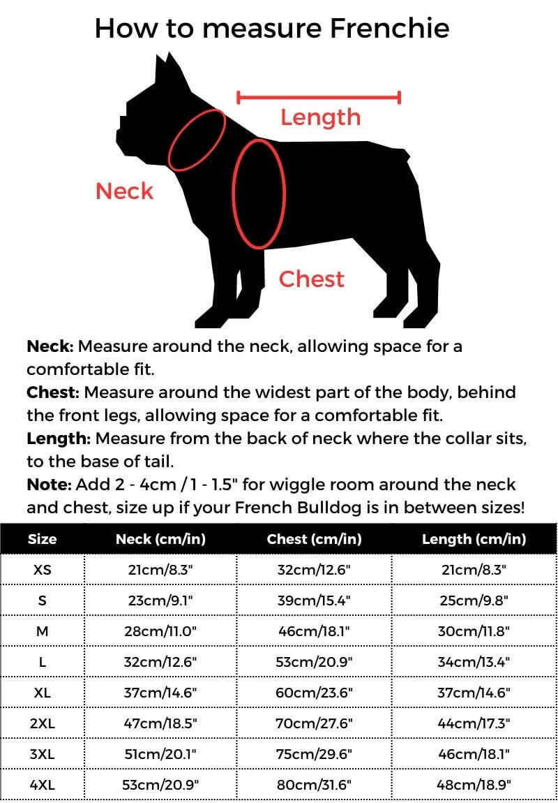 BadSide French Bulldog Hoodie size guide