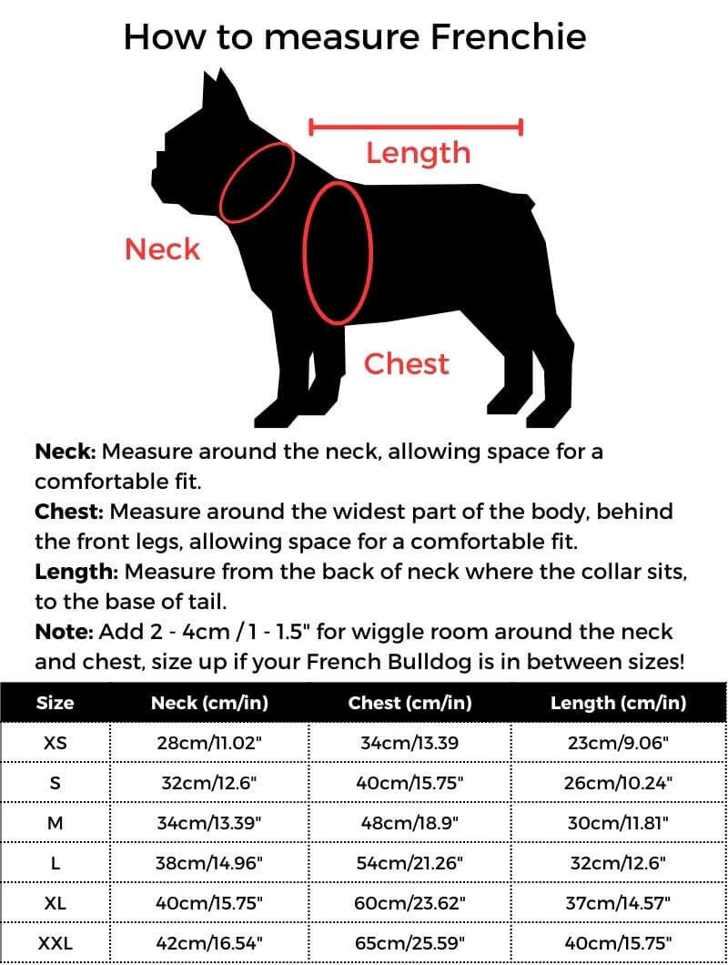 Brie-a-Bull French Bulldog Hoodie size guide