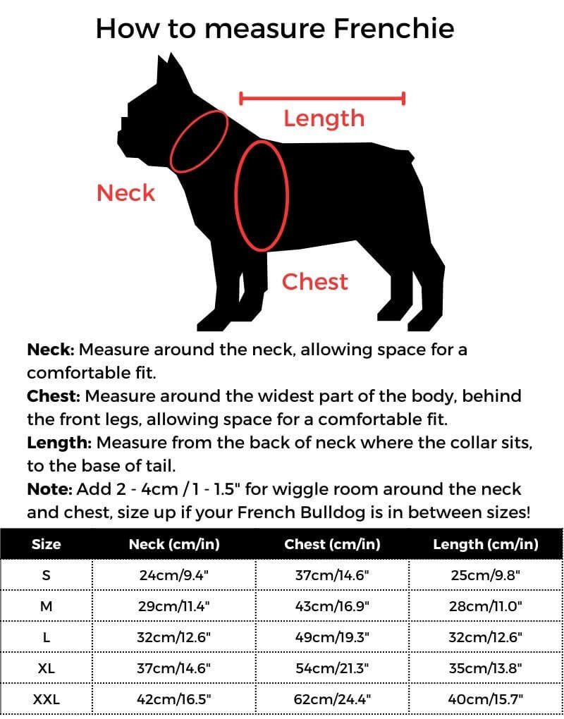 Camo French Bulldog Windbreaker Jacket size guide