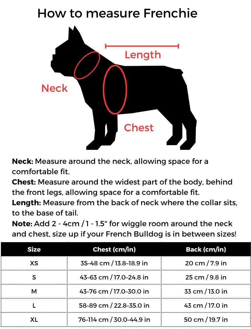 ChinFloat Frenchie Life Vest | Limited Edition size guide
