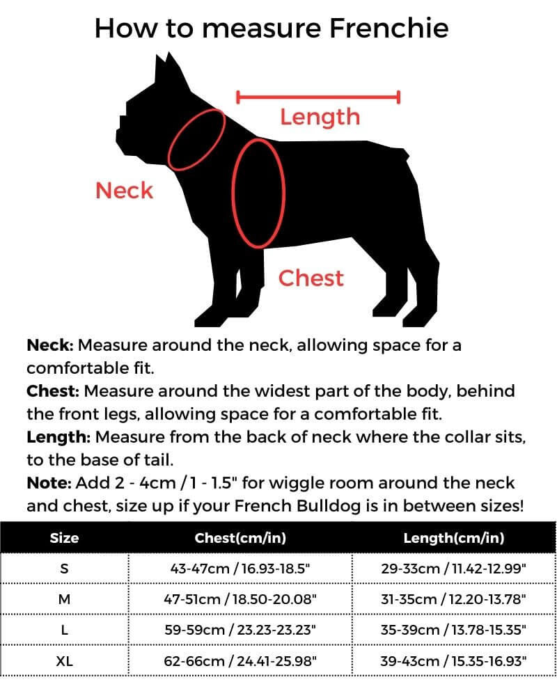 Christmas Elk Frenchie Sweater size guide