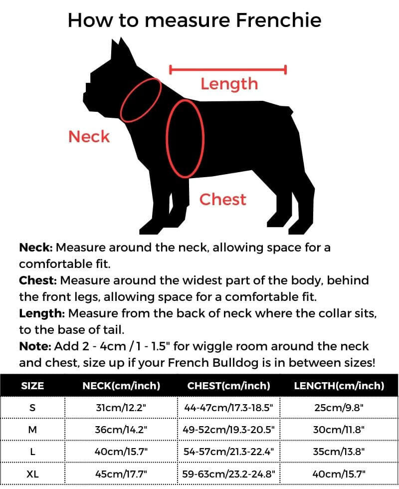 ClassVibes French Bulldog Sweater size guide