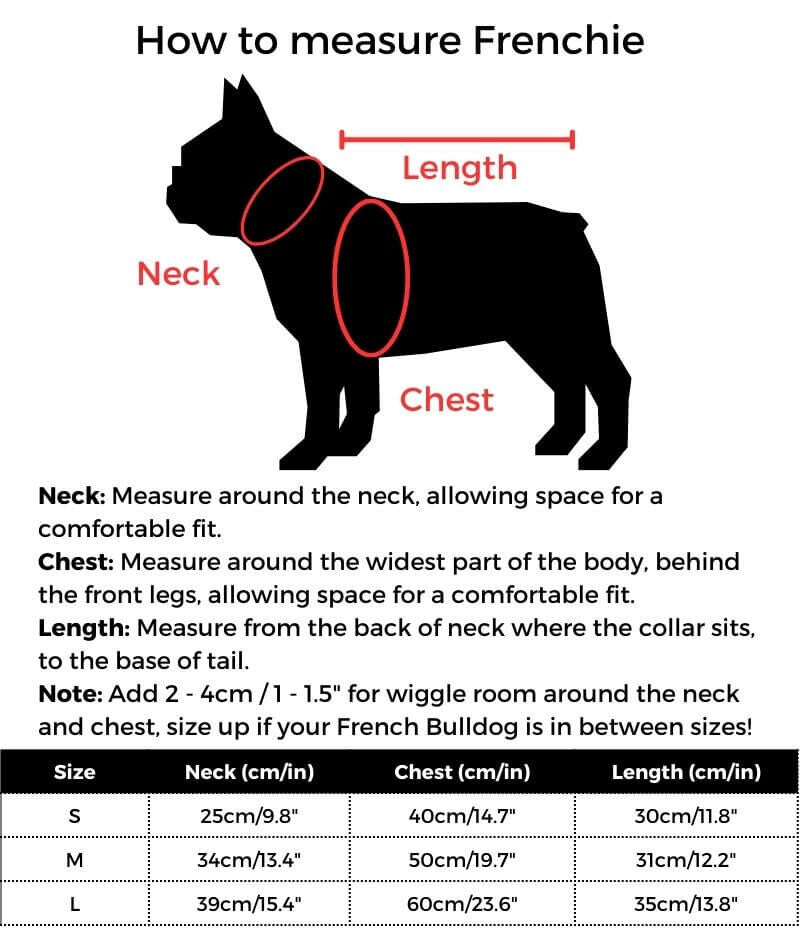 Cockadoodle French Bulldog Hoodie size guide