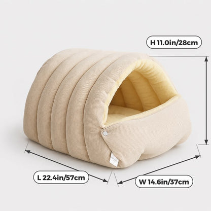 Corduroy Frenchie Cave Bed dimensions: 57 x 37 x 28 cm / 22.4 x 14.6 x 11.0 in