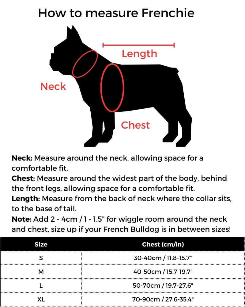 Cowboy French Bulldog Costume size guide