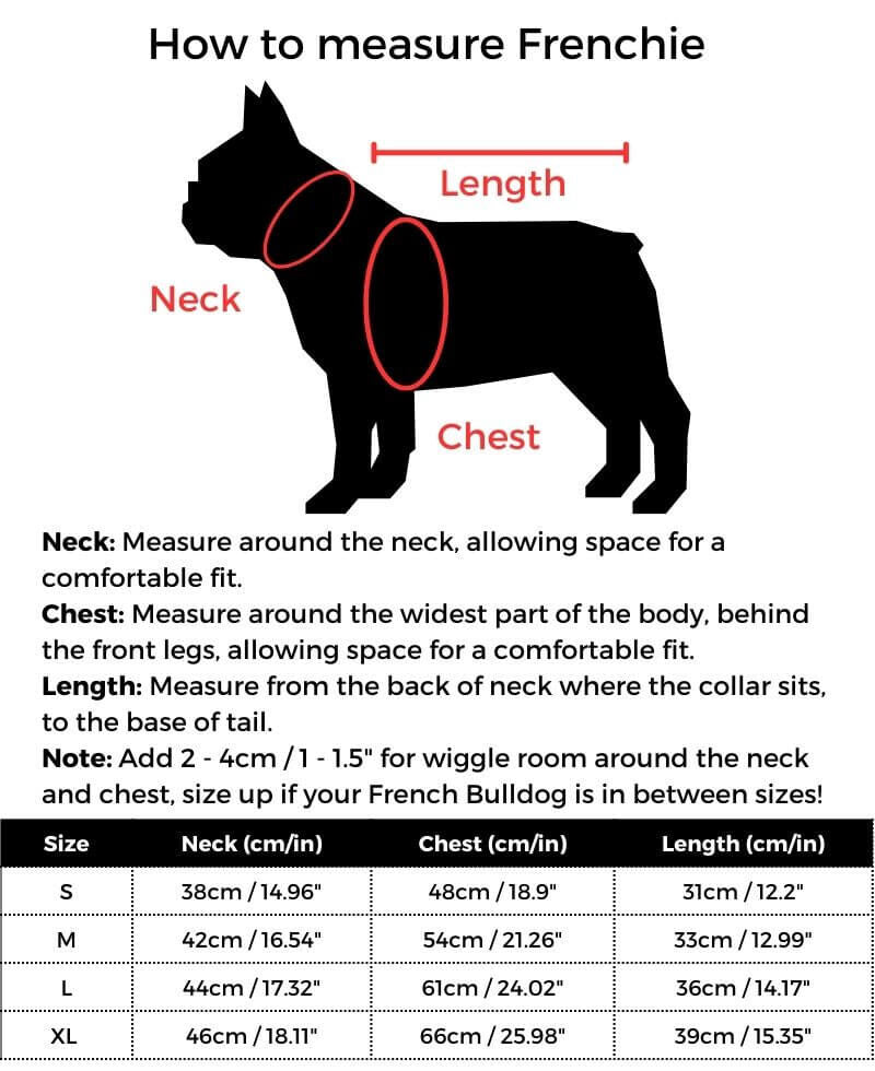Dino Spike Frenchie Hoodie size guide