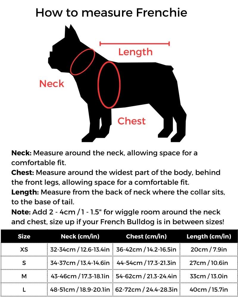 Dragon French Bulldog Life Jacket size guide