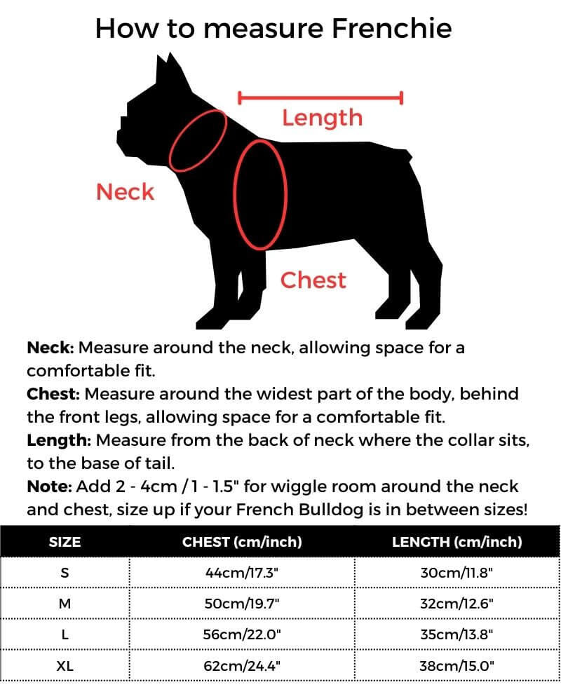 Elmo French Bulldog Sweater size guide