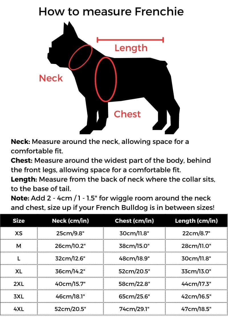Forest French Bulldog Jacket size guide