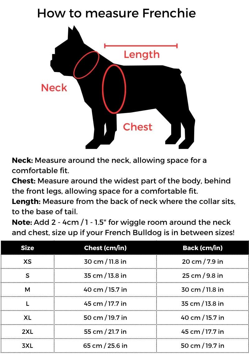 French Bulldog Beach Shirt size guide