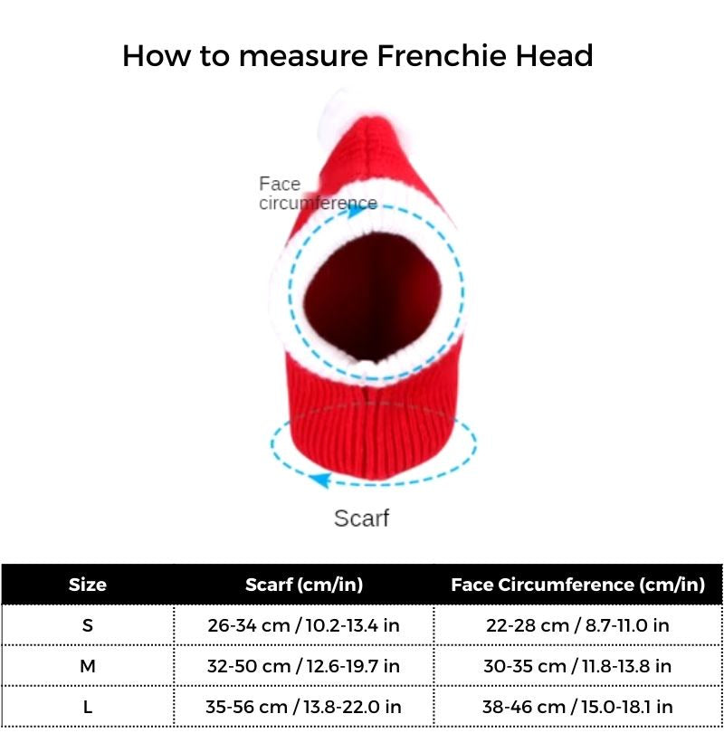 French Bulldog Christmas Snood size guide
