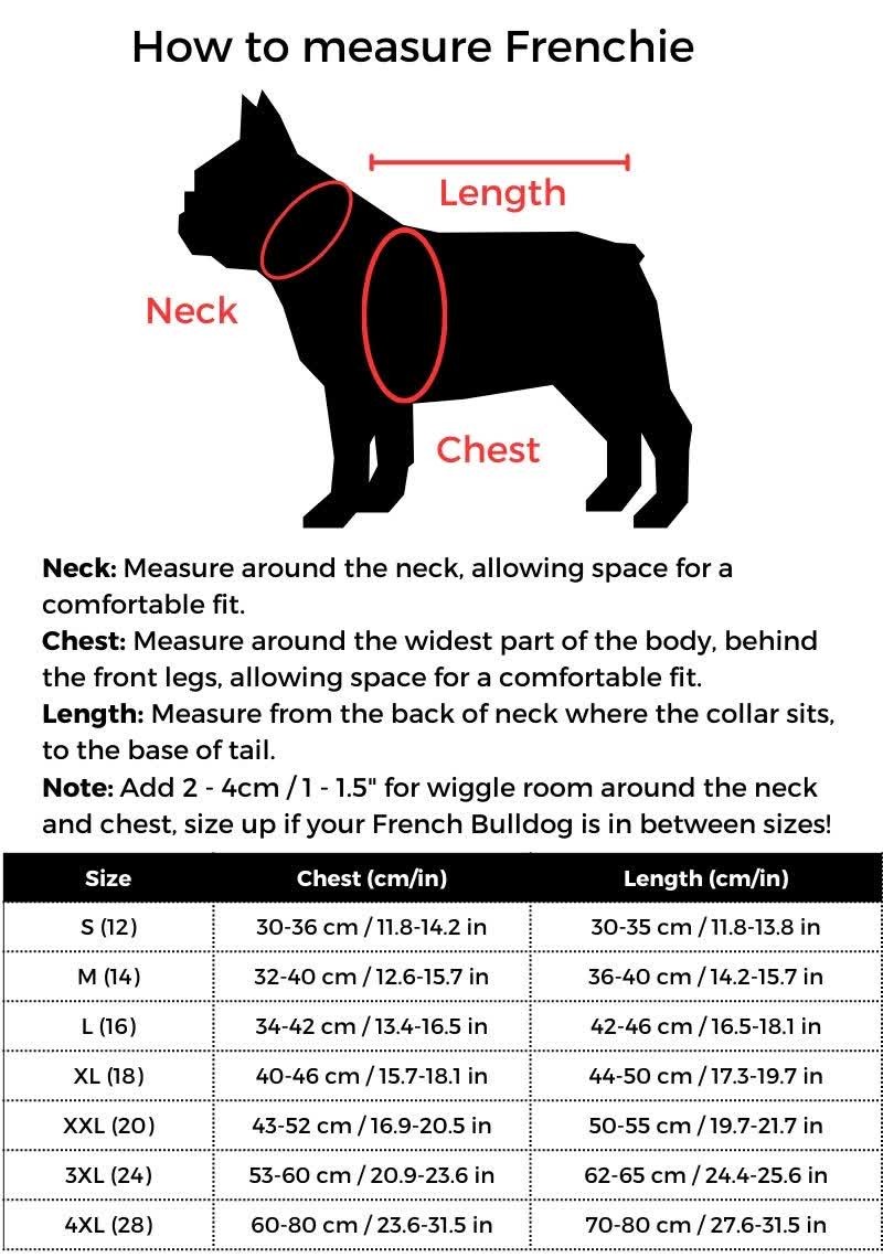 French Bulldog Christmas Sweater size guide