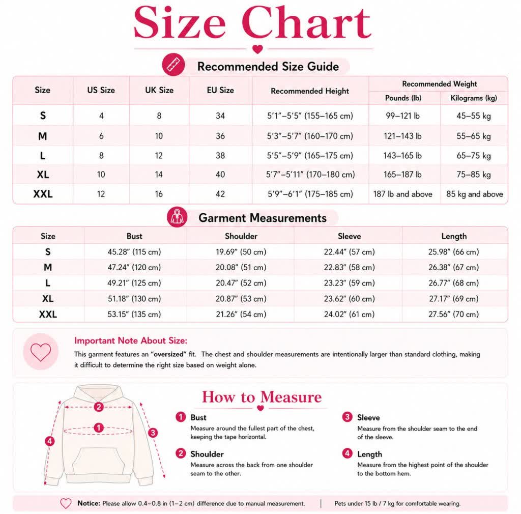 French Bulldog Cuddle Hoodie size guide
