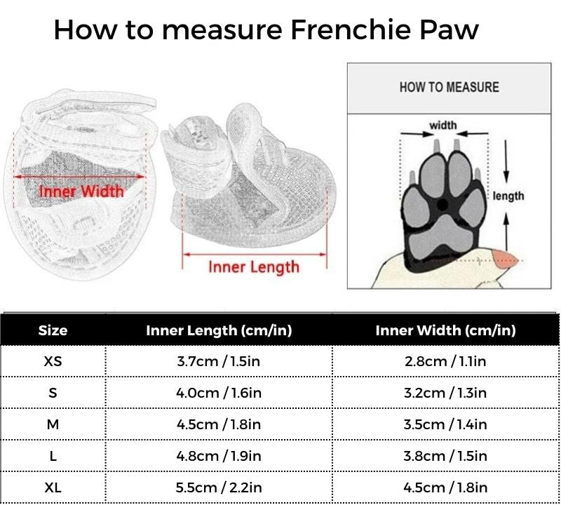 French Bulldog Mesh Sandals size guide