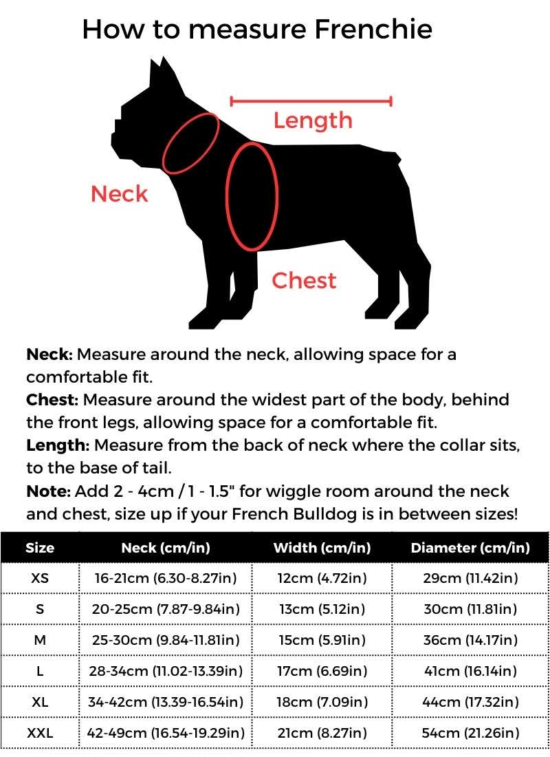 French Bulldog Protective E-Collar size guide