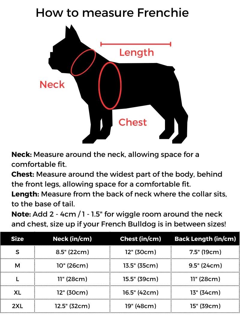 French Bulldog Ribbed Sweater size guide