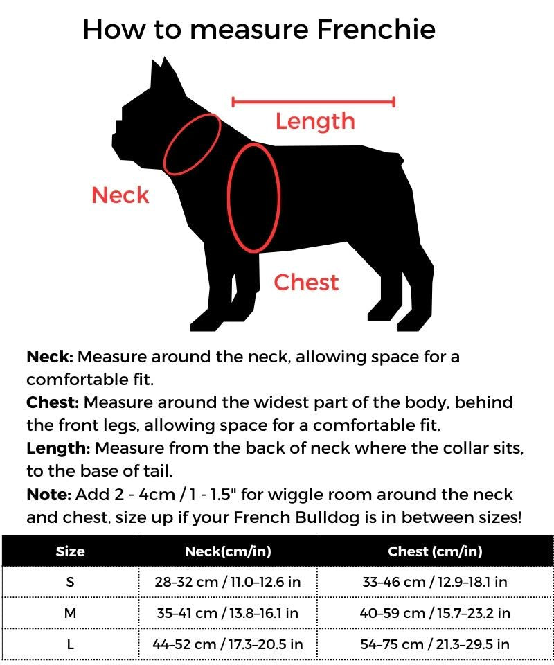 French Bulldog Snail Costume size guide