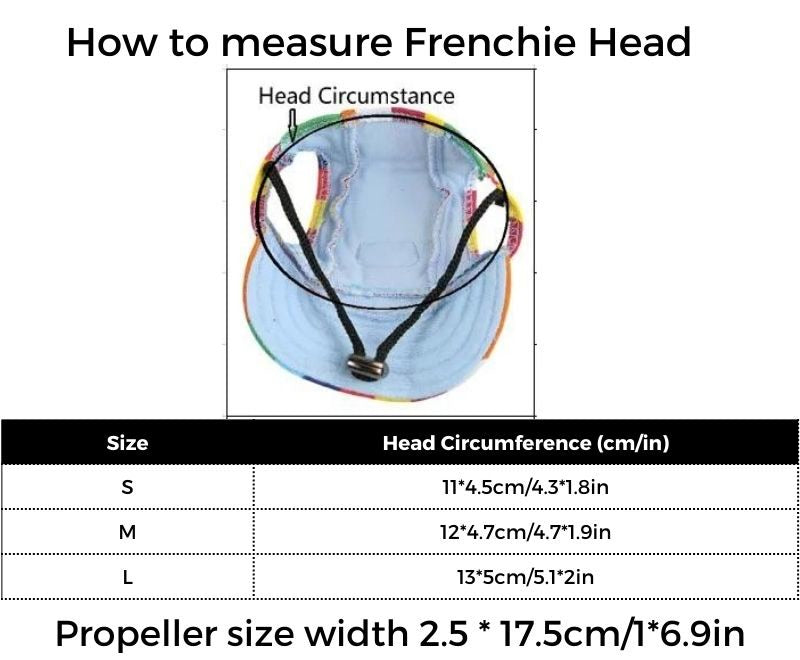 French Bulldog Sunproof Cap size guide
