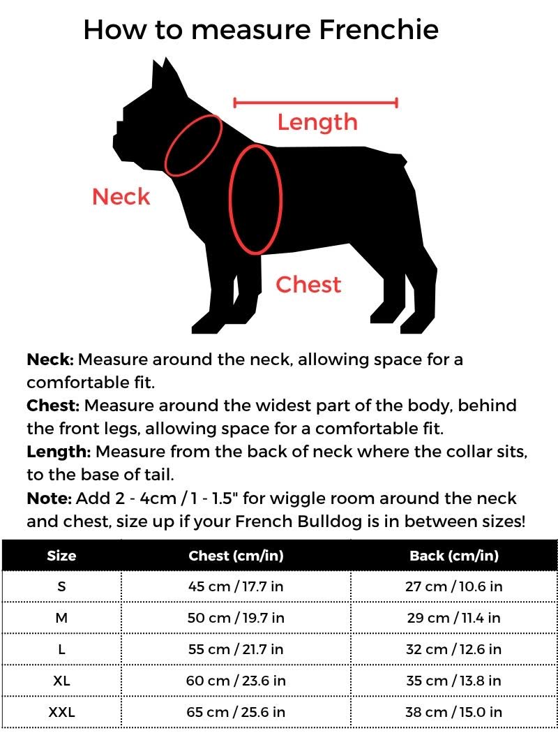Frenchie Flower Garden Shirt size guide