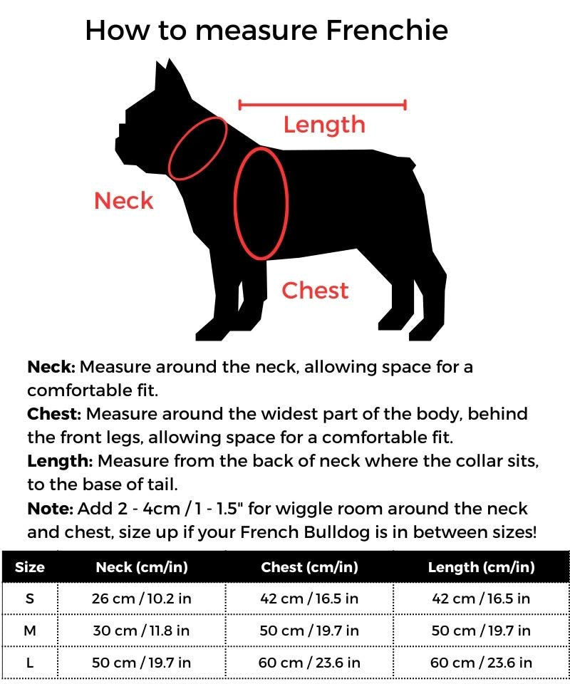 Frenchie Teddy Snuggle Coat size guide