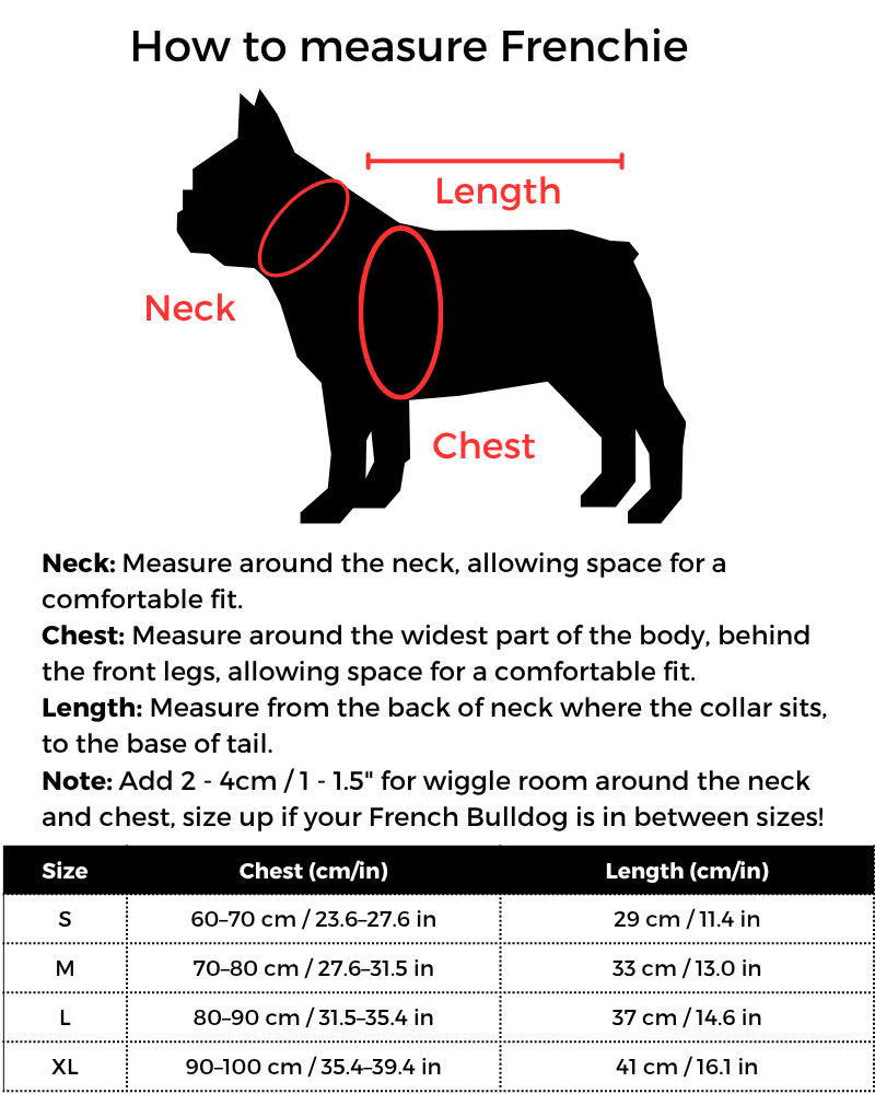 Frenchie Turle Life Jacket size guide