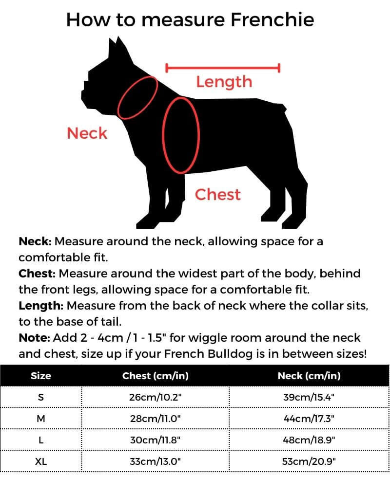 Frenchielice French Bulldog Costume size guide