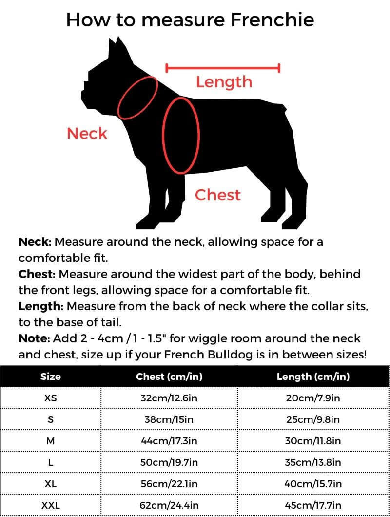Froggy Doggy Frenchie Hoodie size guide