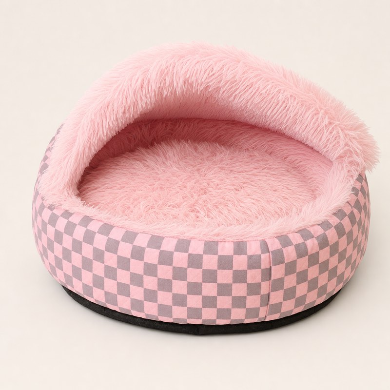 Pink Hooded Frenchie Donut Bed studio shot