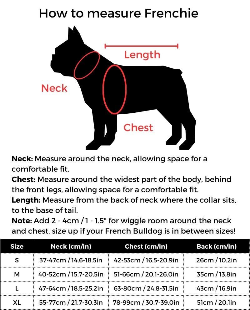Mesh French Bulldog Cooling Vest size guide