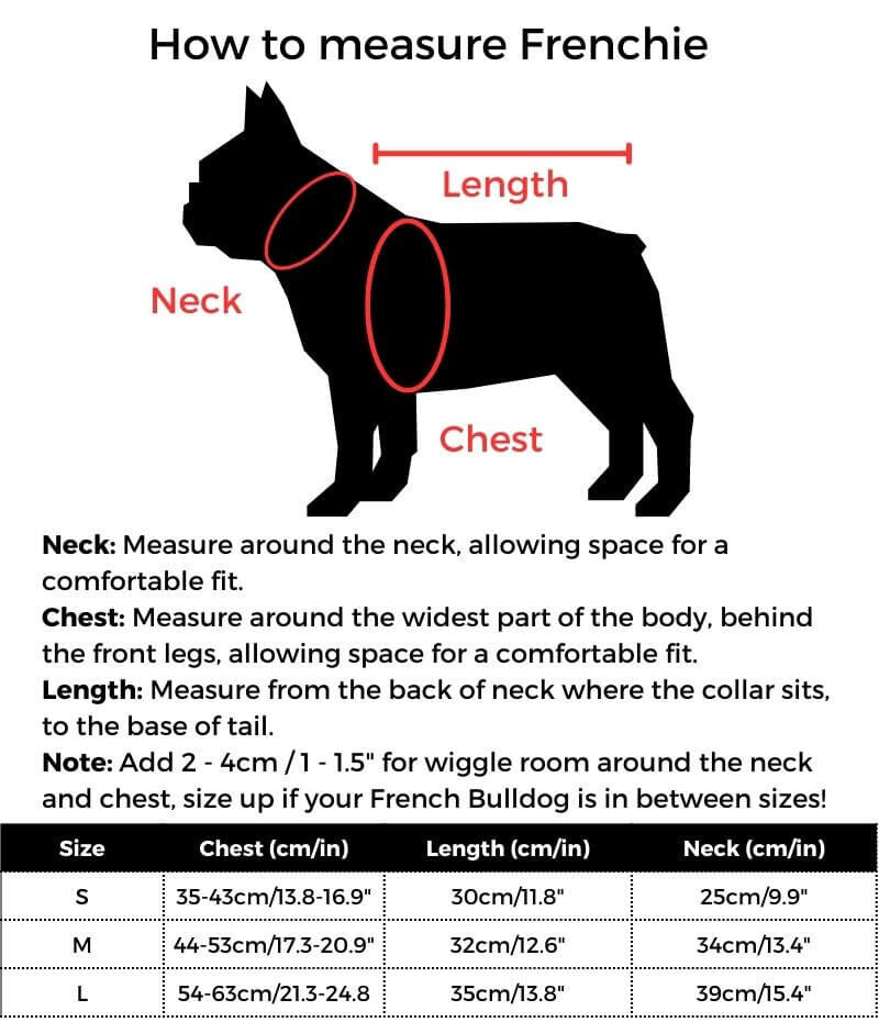 Moo-Moo French Bulldog Hoodie size guide