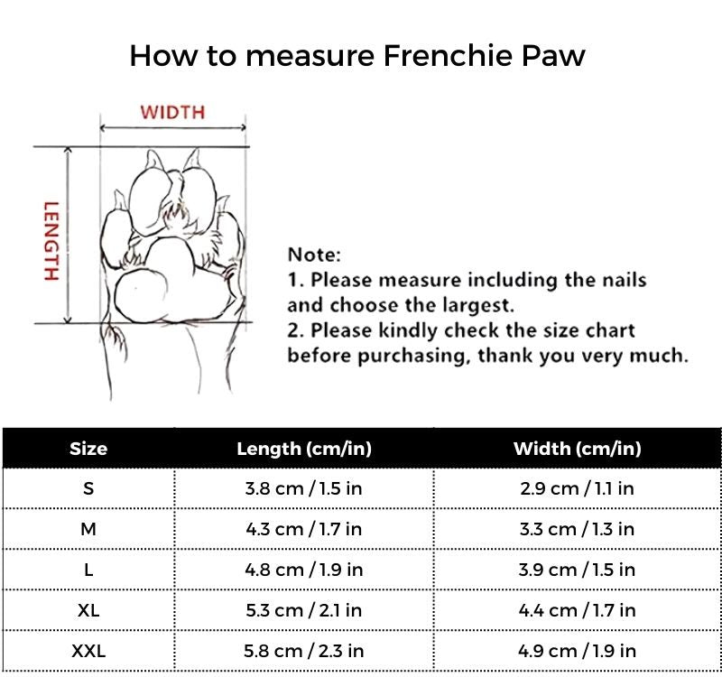 Nubuck French Bulldog Boots size guide