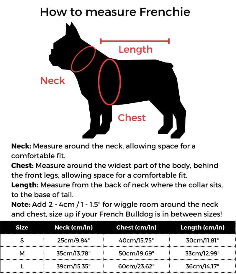 Piggy French Bulldog Hoodie size guide