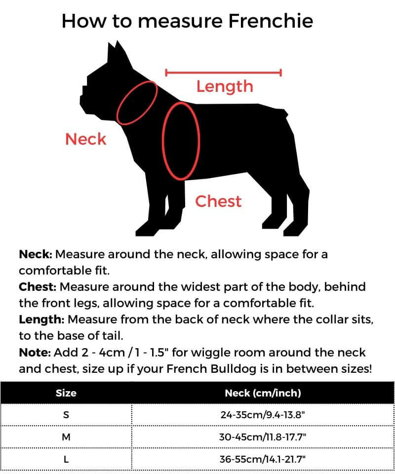 Plaid French Bulldog Collar size guide
