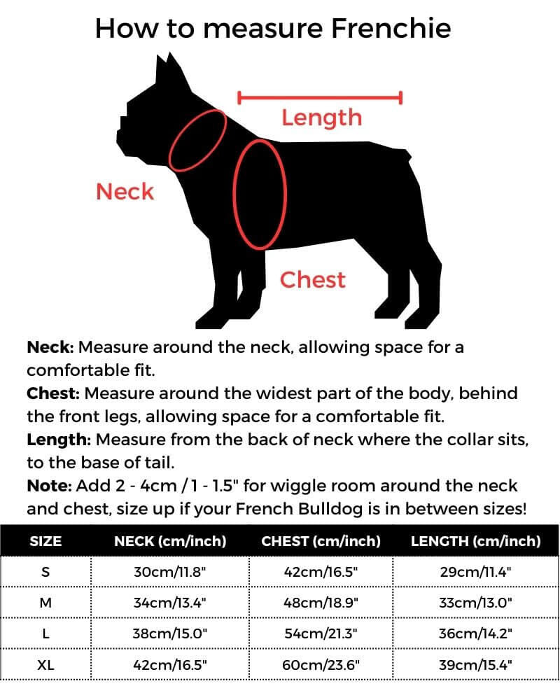PoshBerry French Bulldog Sweater size guide