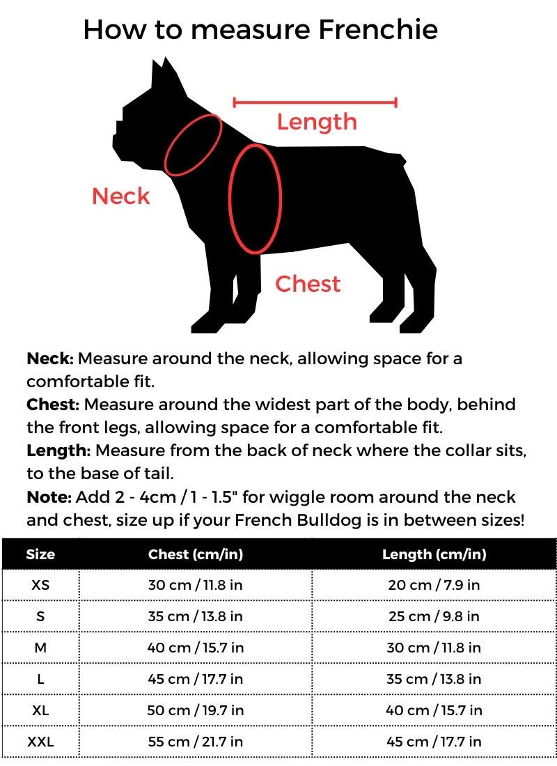 Puffer Frenchie Jumpsuit size guide