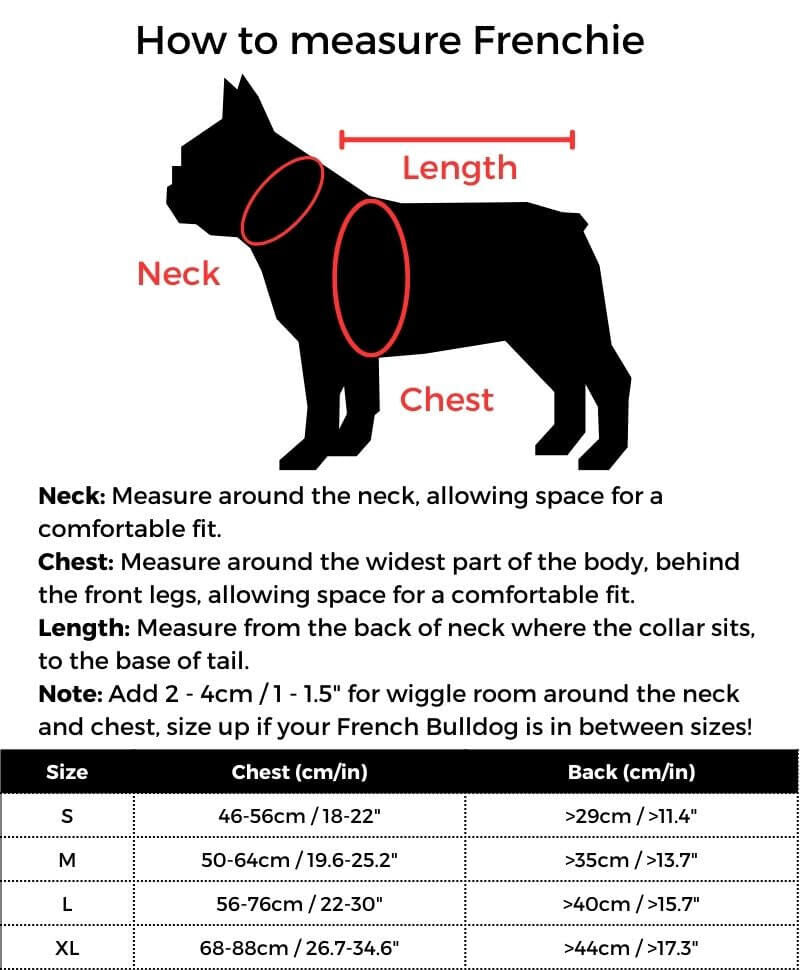 Shark French Bulldog Life Jacket size guide