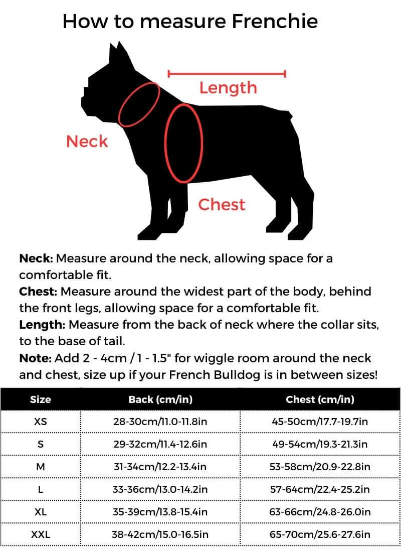 Teddy French Bulldog Pajamas size guide