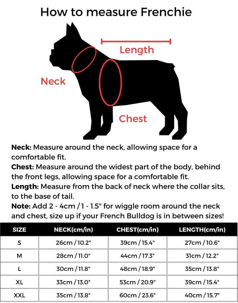 WoolyTouch French Bulldog Sweater size guide