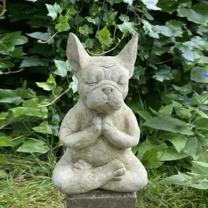 meditating french bulldog statue