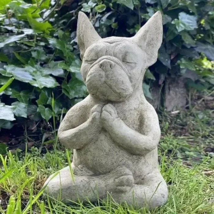 meditating french bulldog statue